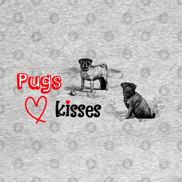 Pugs and Kisses Funny Valentine with Dogs Illustration by Biophilia